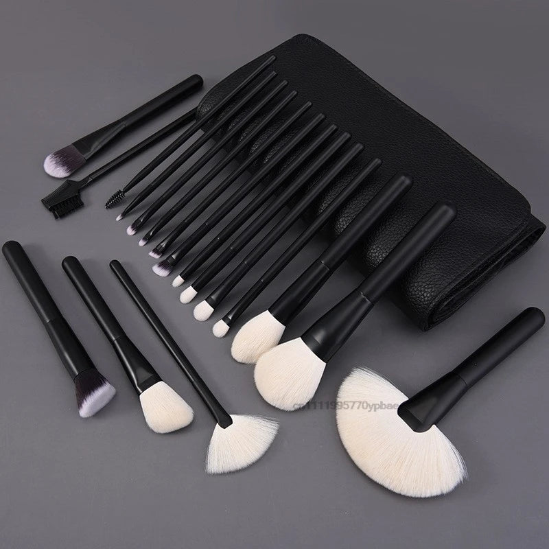 12-Pc Natural Hair Makeup Brush Travel Set with Pouch Makeup Brush Set QXL