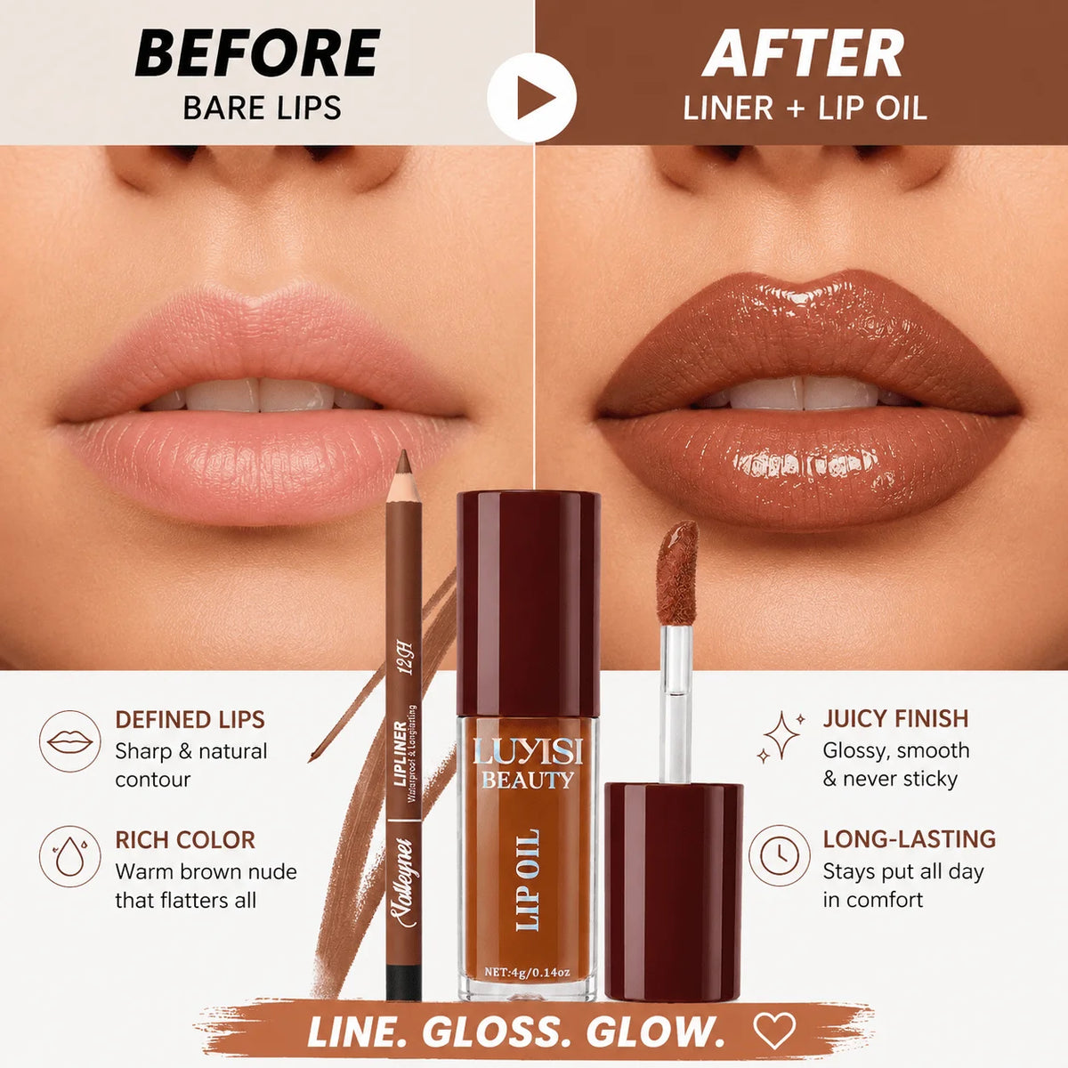 Velvet Matte Lip Liner & Glossy Hydrating Lip Oil Set – 2 Pcs Lip Makeup Set QXL