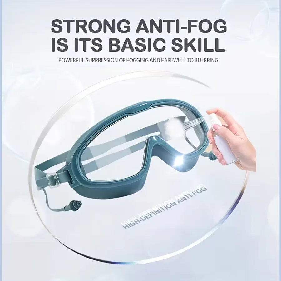 Adult Wide-Vision Swim Goggles with Earplugs | Anti-Fog