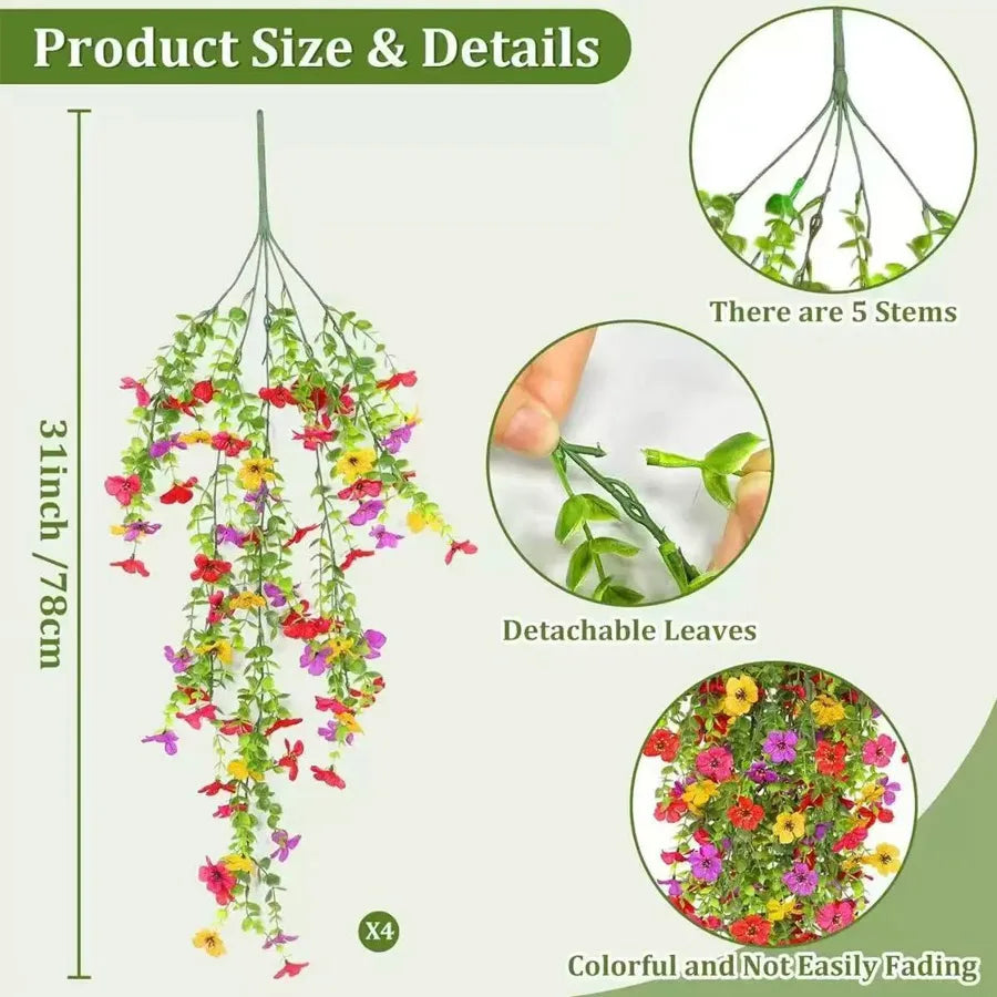 UV Resistant Artificial Flower Vine – 45 Blooms Indoor Outdoor Artificial Flower Vine QXL