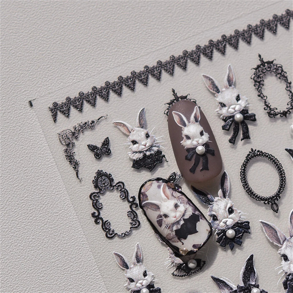 5D Gothic Rabbit Nail Art Stickers | Christmas Snow Decals Nail Art Stickers QXL