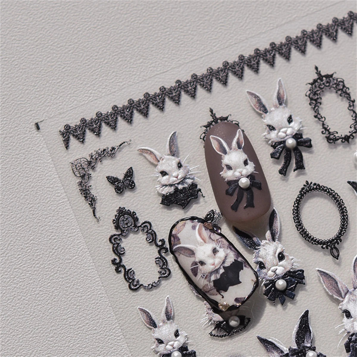 5D Gothic Rabbit Nail Art Stickers | Christmas Snow Decals Nail Art Stickers QXL