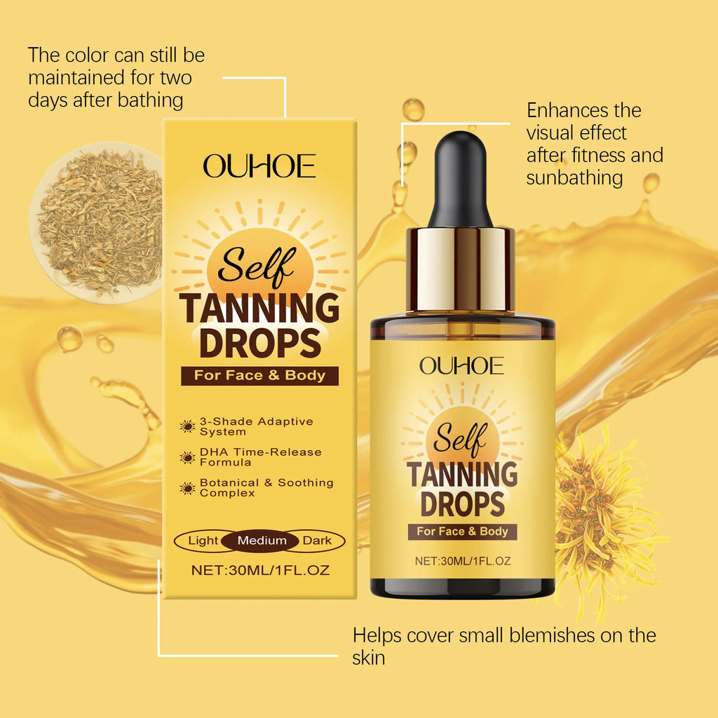 OUHOE Sunless Self Tanner Bronzing Serum | Golden Glow 30ml Self Tanning Serum QXL