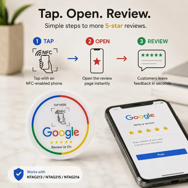 NTAG215 NFC Google Review Table Sticker | 10cm Acrylic NFC Review Sticker QXL