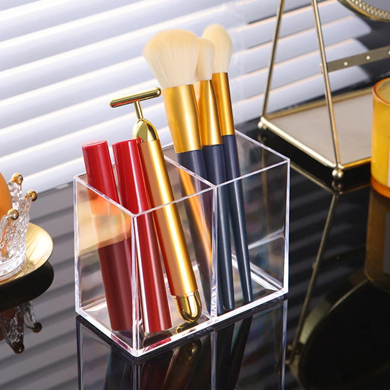 2-Grid Transparent Makeup Brush & Pencil Holder Organizer Makeup Brush Holder QXL