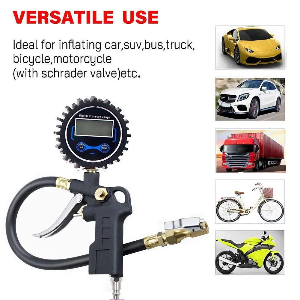 Digital Tire Inflator Pressure Gauge | 3-in-1 Metal & ABS Tire Inflator Gauge QXL