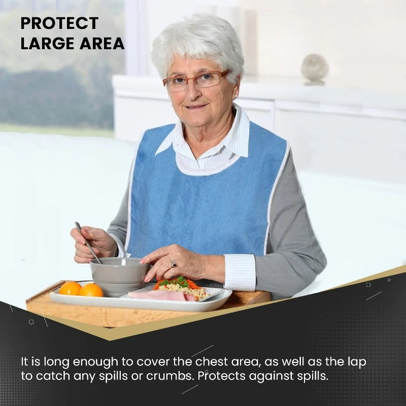 Waterproof Adult Bibs for Elderly Men & Women | Washable Adult Mealtime Bib QXL