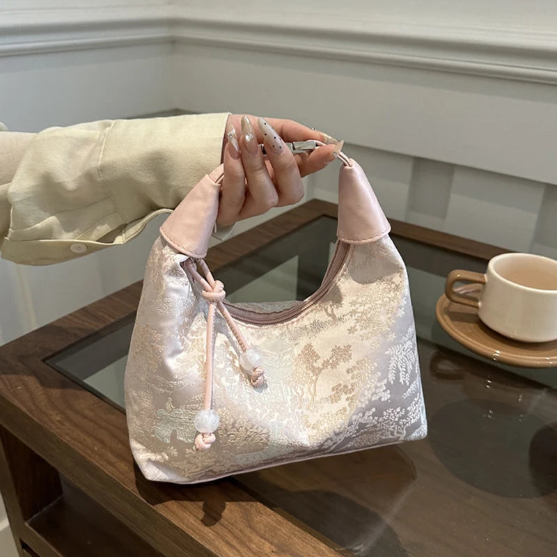Chinese Embroidery Canvas Tote Bag | Shoulder & Crossbody Embroidery Handbag QXL