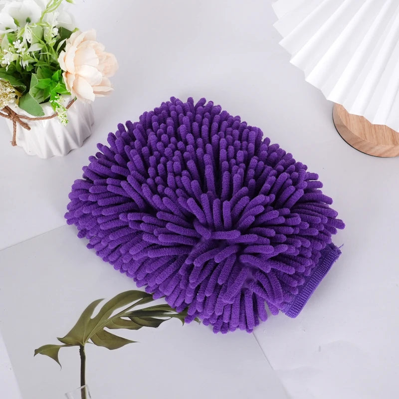 Chenille Car Wash Glove | Double-Sided Plush Detailing Mitt Car Wash Mitt QXL Purple