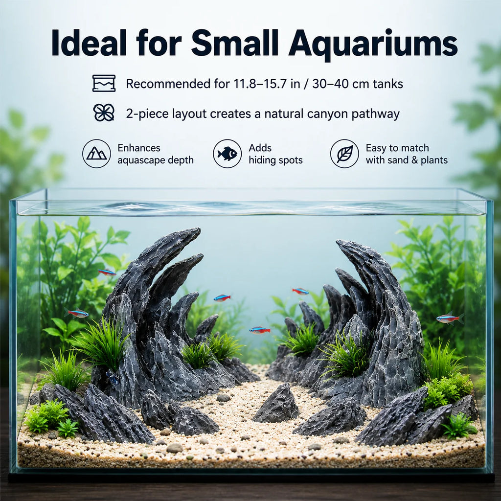 2-Pack Resin Canyon Rock Aquarium Cave Ornament for Fish & Shrimp Aquarium Ornament QXL