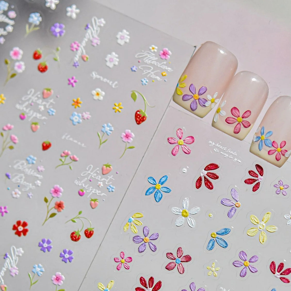 5D Embossed Floral Nail Stickers | Garden Berry & Flower Decals Nail Art Stickers QXL