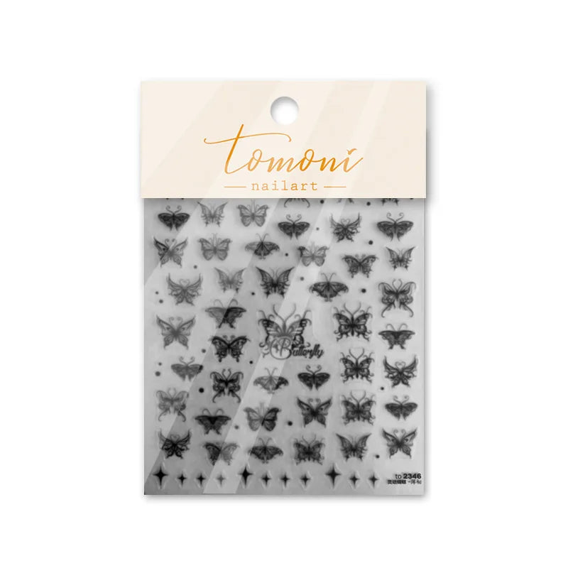 5D Butterfly Nail Art Stickers | Frosted Black White & Red Nail Art Stickers QXL T-2346 (Flat)
