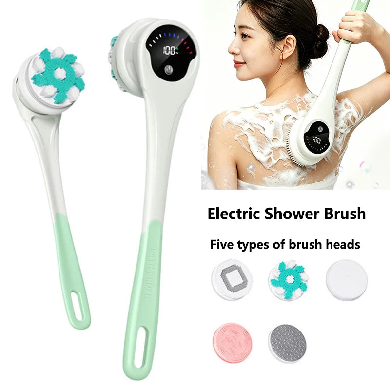 Electric Bath Brush 5 Heads IPX6 Waterproof Long Handle Scrubber Electric Bath Brush QXL