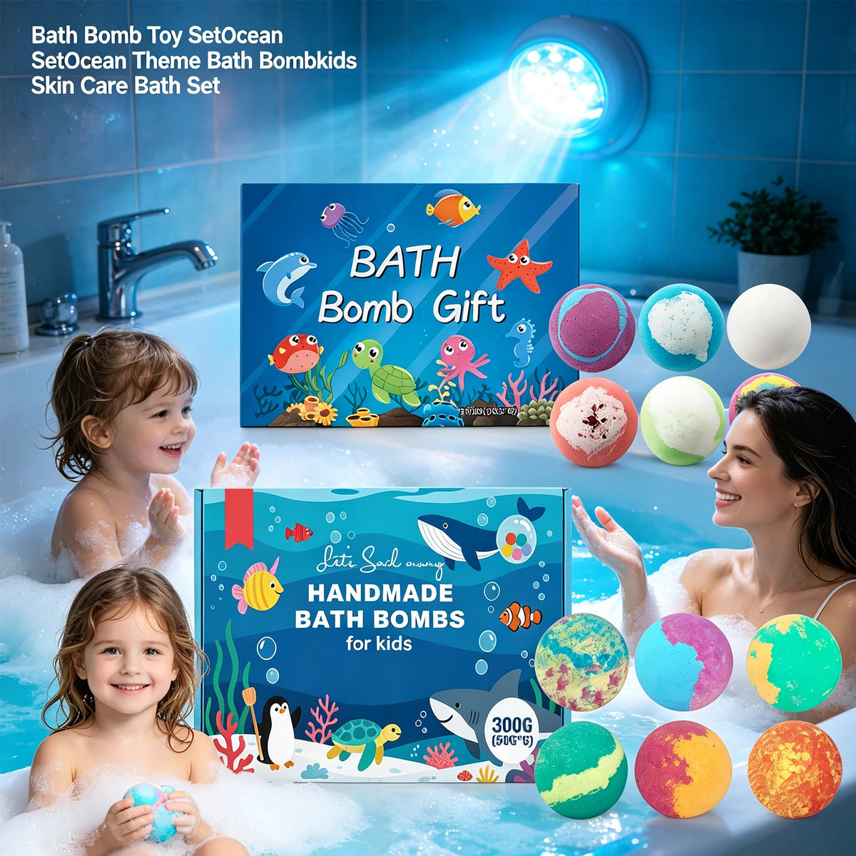 Ocean Theme Kids Bath Bomb Set | Bubble & Moisturizing 300g Kids Bath Bomb Set QXL