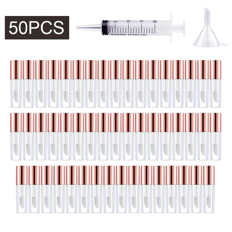 Rose Gold Lip Gloss Tubes 50/100/200-Pack | 1.2mL Refillable Lip Gloss Containers QXL 50pcs Plastic