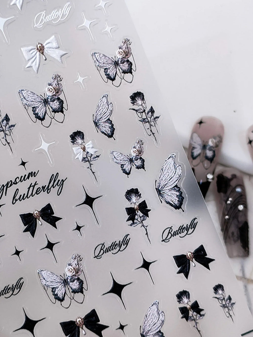 5D Embossed Punk Nail Stickers | Bow Butterfly Star Decals Nail Art Stickers QXL