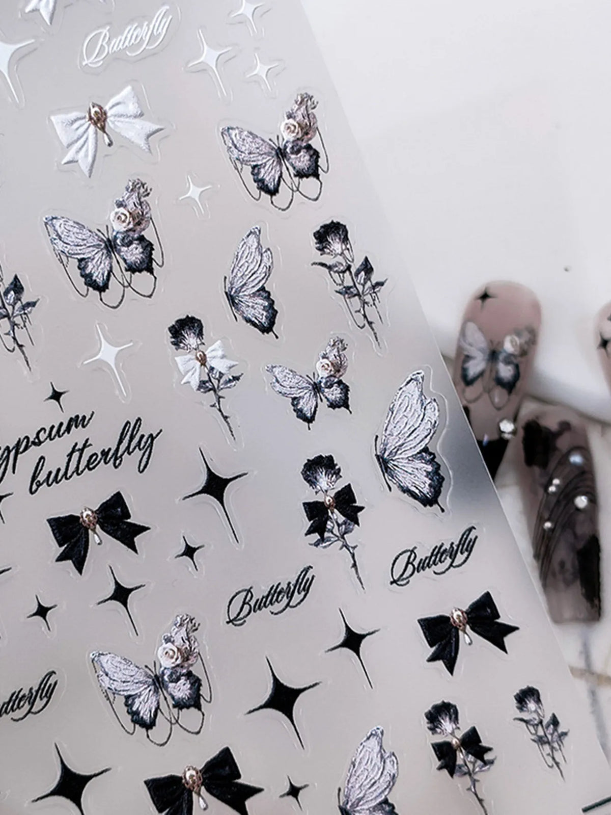 5D Embossed Punk Nail Stickers | Bow Butterfly Star Decals Nail Art Stickers QXL