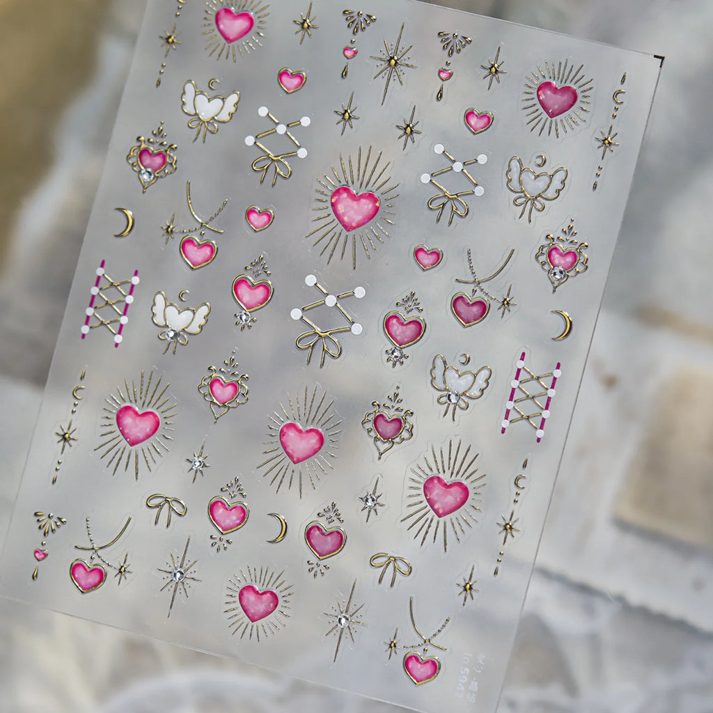 5D Nail Stickers – Pink Heart Angel Wing French Decals Nail Art Stickers QXL