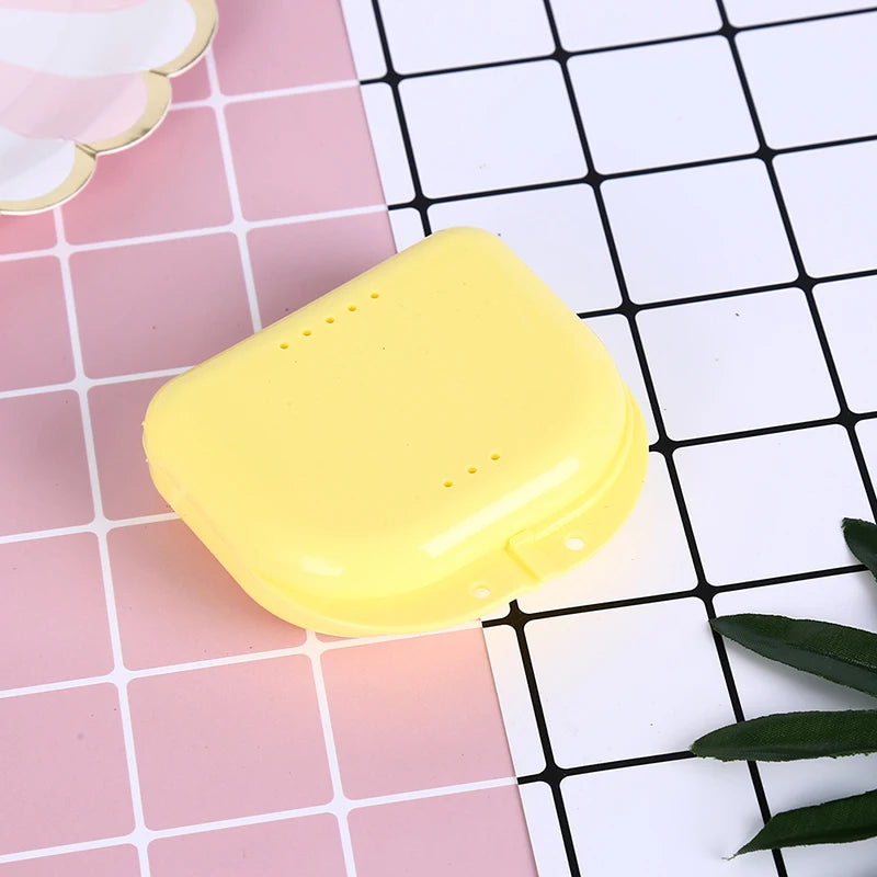 Mini Denture & Retainer Storage Box | Plastic Dental Case Denture Storage Case QXL yellow