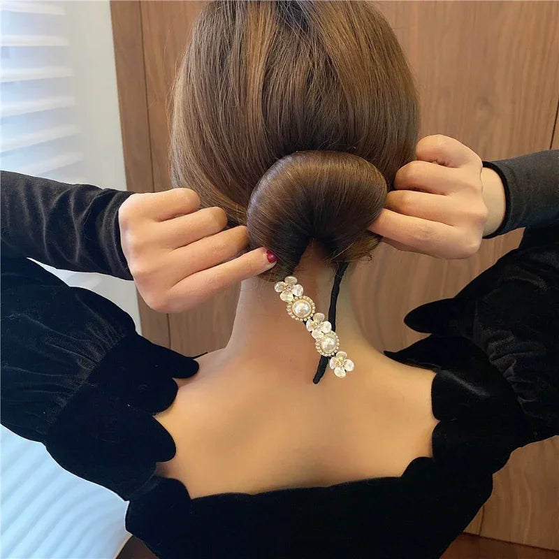 Pearl Flower Bun Maker & Hair Braider Styling Tool Hair Bun Maker QXL