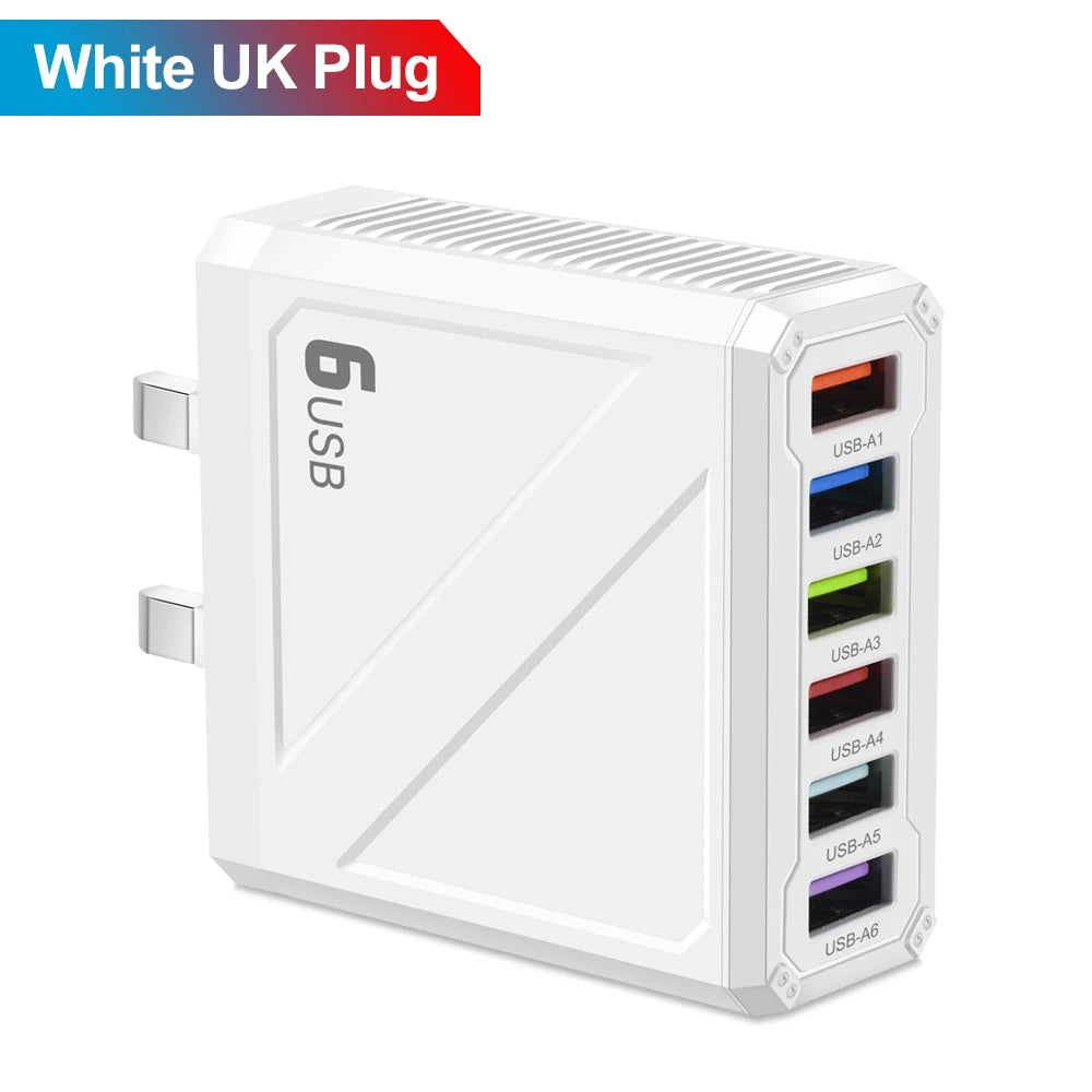 6-Port USB Wall Charger QC3.0 Fast Charging | Multi Plug USB Wall Charger QXL White UK