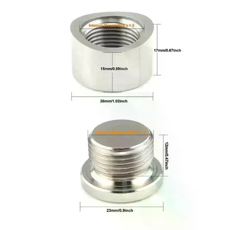 M18x1.5 Oxygen Sensor Bung Weld Nut Plug Kit | Stainless Steel Exhaust Sensor Fitting QXL