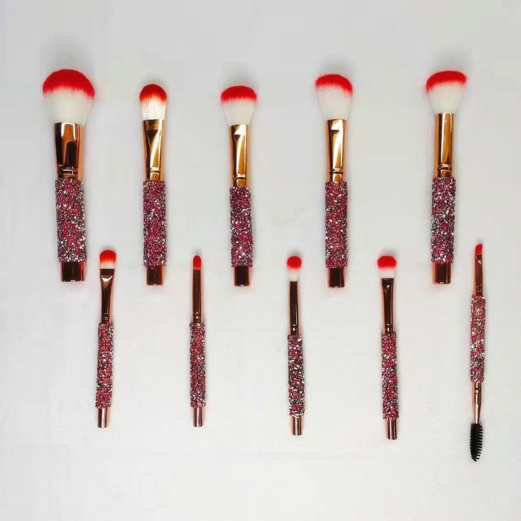 10-Piece Diamond Makeup Brush Set with PU Storage Bag Makeup Brush Set QXL