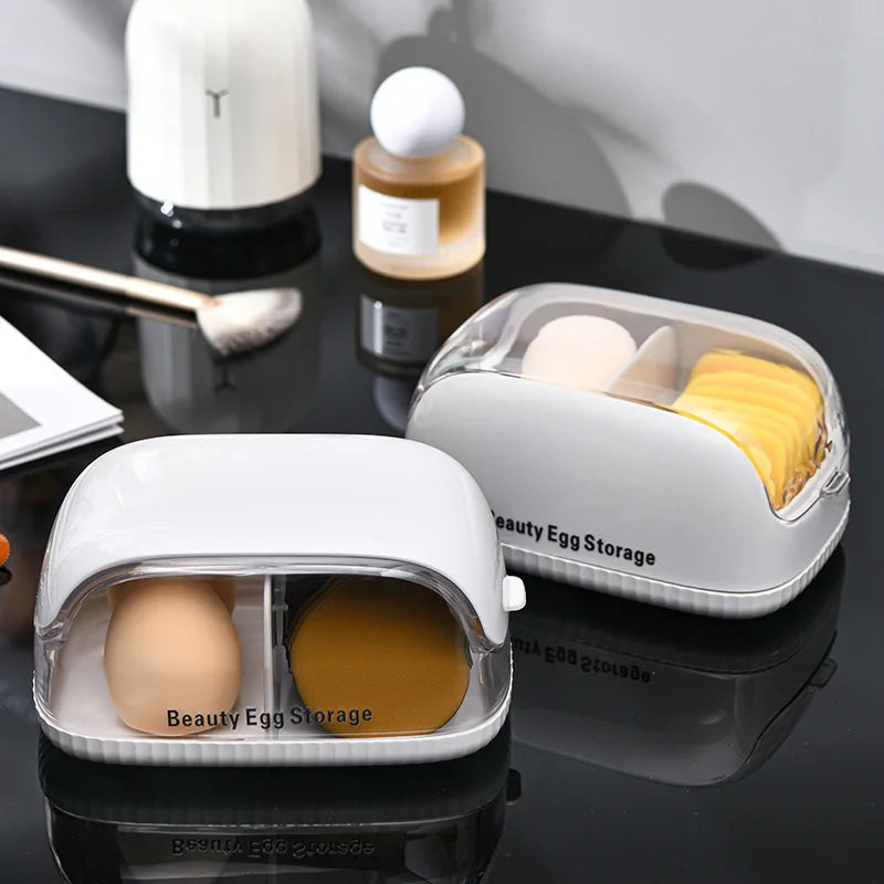 Makeup Sponge & Puff Storage Box – Dustproof Flip Lid Organizer Cosmetic Puff Organizer QXL