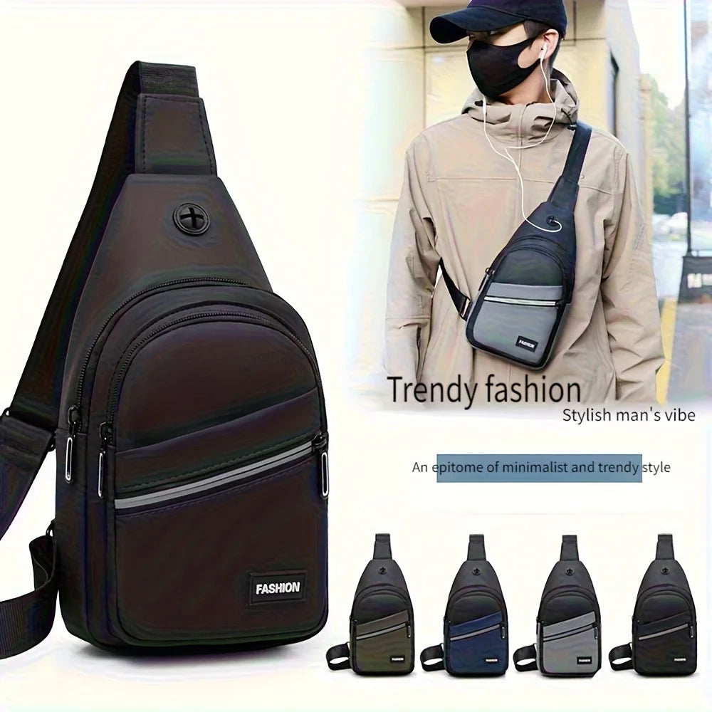 Men's PU Leather Chest Bag | Large Capacity Travel Sling Chest Sling Bag QXL