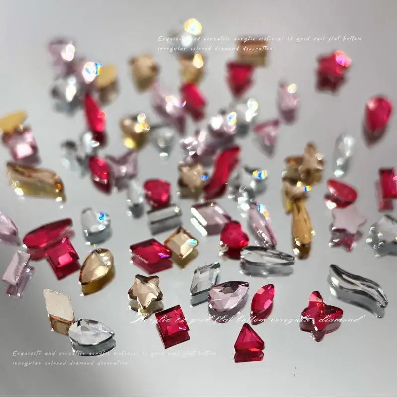 12-Grid Nail Rhinestones | Flat-Bottom Diamond Gems 50pc Set Nail Art Rhinestones QXL