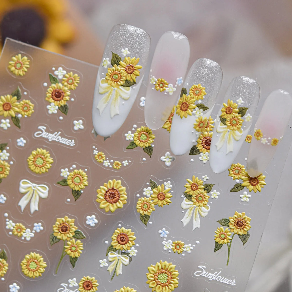 5D Floral Nail Stickers | Sunflower & Daisy Self-Adhesive Decals Nail Art Stickers QXL