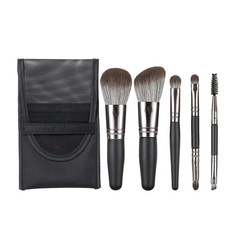 5-Pc Portable Mini Makeup Brush Set with Travel Bag Travel Makeup Brush Set QXL 5pcs with bag