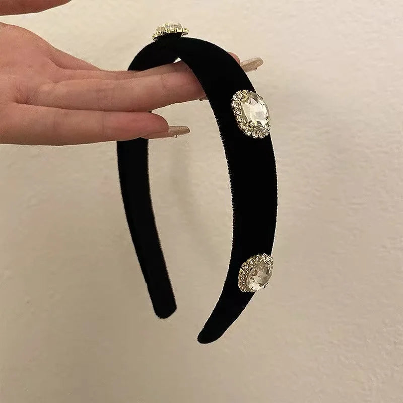 Black Plush Pearl Bow Headband | Warm Hair Hoop for Women Fashion Headband QXL 1PCS black