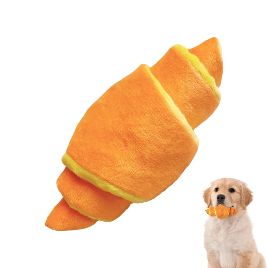 Croissant Squeaky Plush Dog Toy | Puppy Enrichment & Play Plush Dog Toy QXL