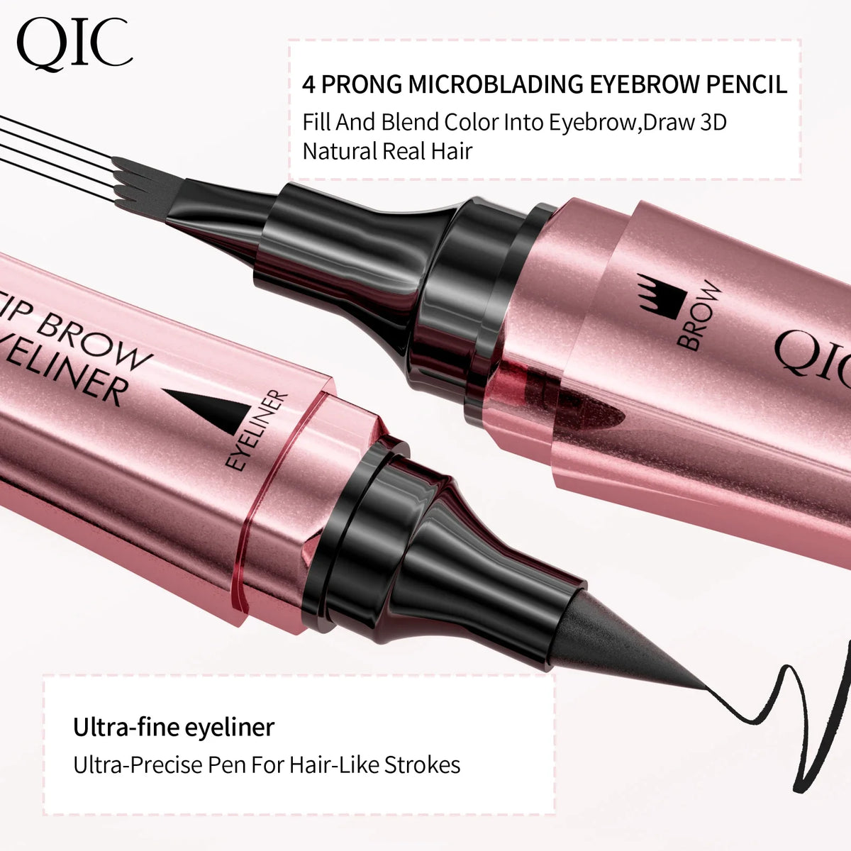 QIC 2-in-1 Waterproof Eyebrow Pen & Eyeliner 4-Fork Tip Eyebrow Pen & Eyeliner QXL