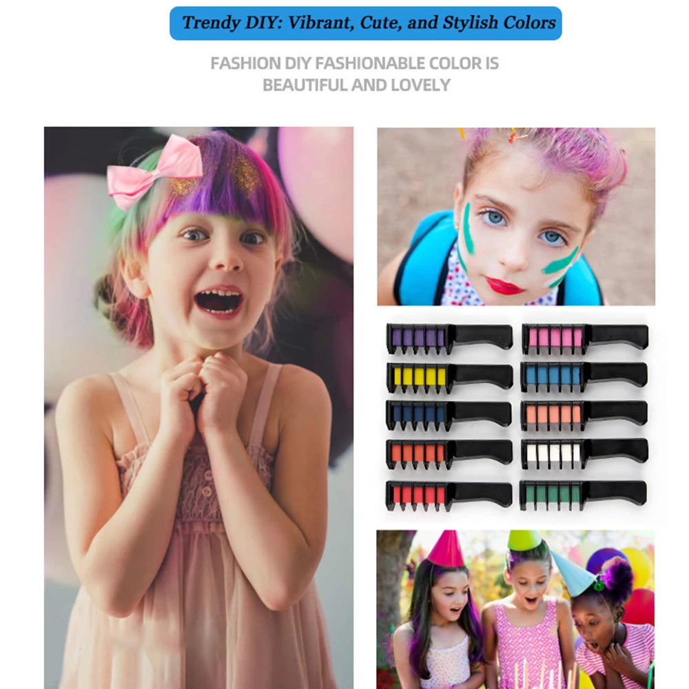 10-Color Washable Hair Chalk Comb Set | Temporary Hair Dye Hair Chalk Comb Set QXL