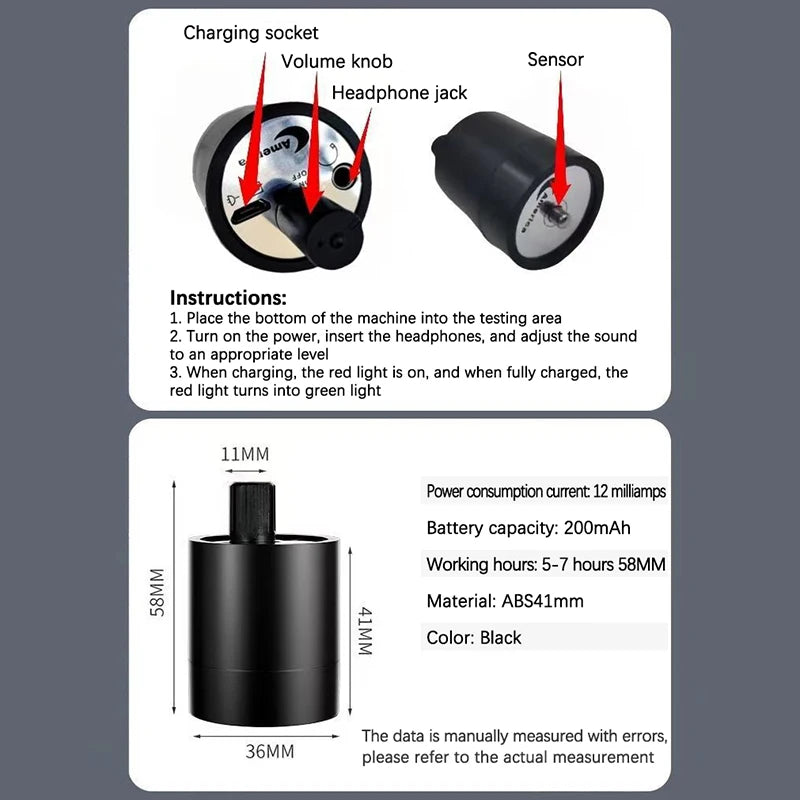 High-Sensitivity Pipe Water Leak Detector | Sound Detection Pipe Leak Detector QXL