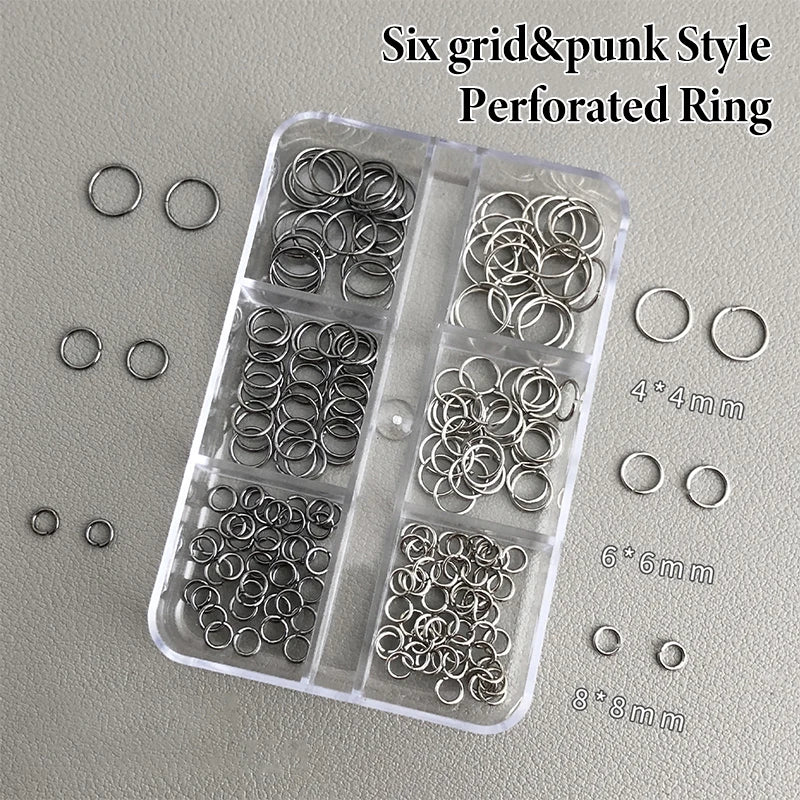 6-Grid Punk Alloy Nail Charms | Ring & Rhinestone Manicure Set Nail Art Charms QXL