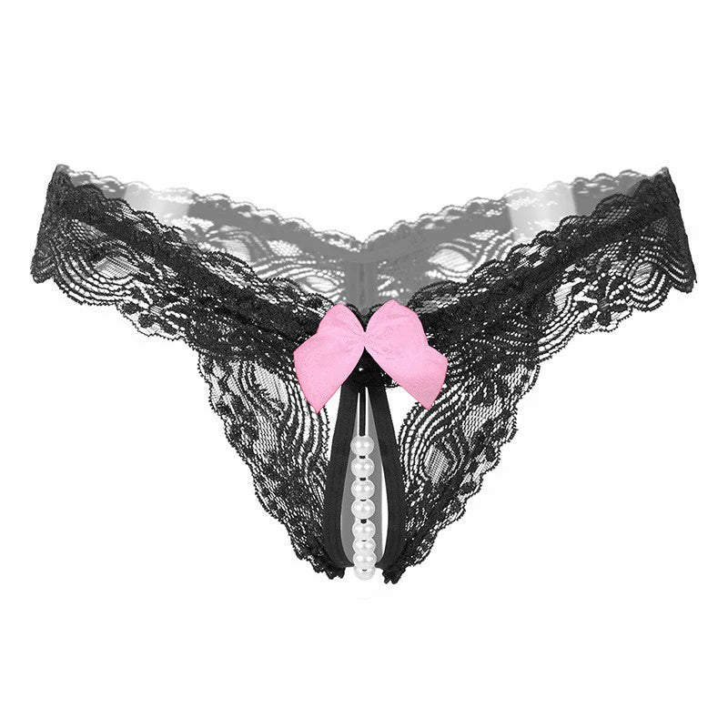 Women's Lace Thong | Pearl Beaded Transparent Panties Lace Thong Underwear QXL