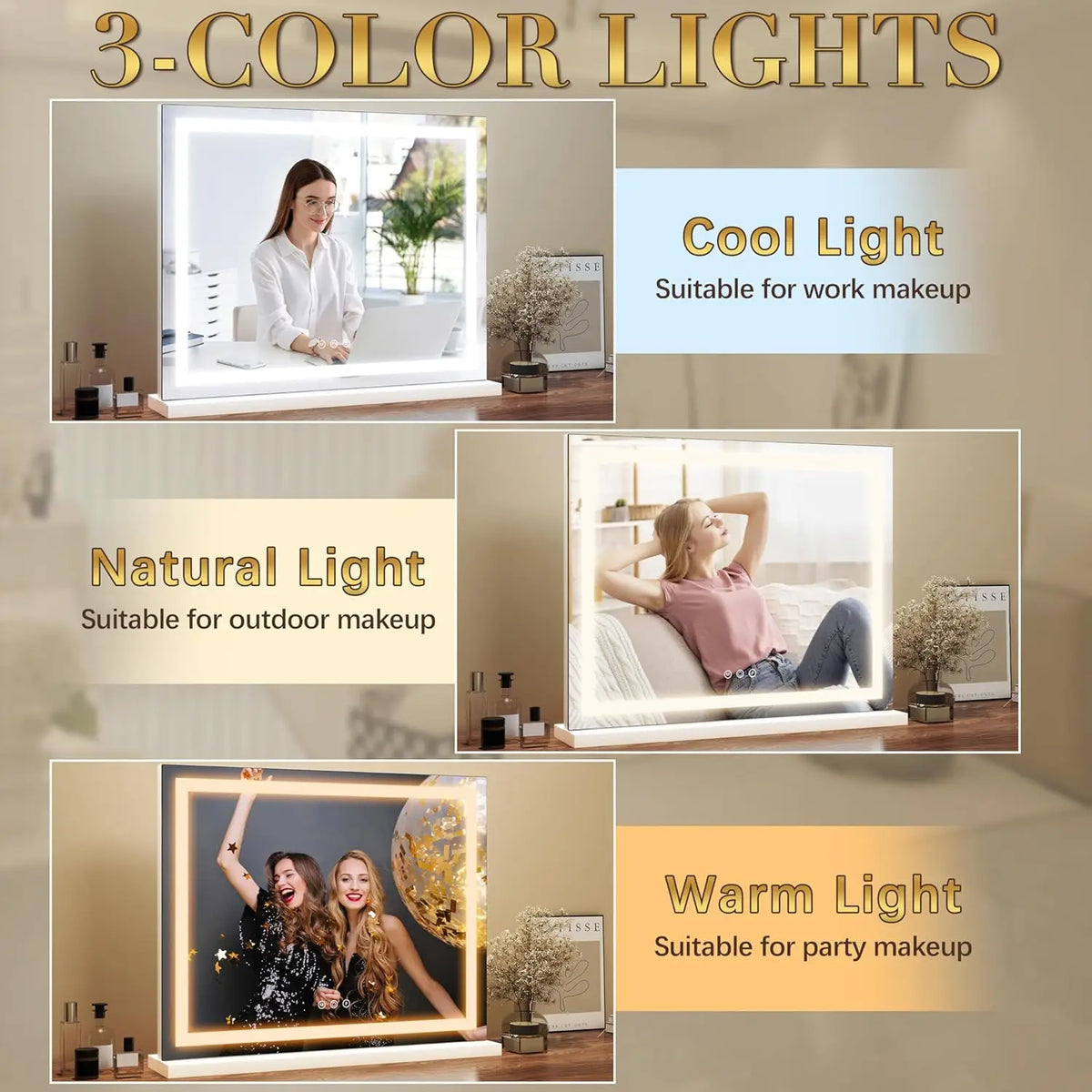 Hollywood LED Vanity Mirror 50x42cm | Lighted Tabletop Makeup LED Vanity Mirror QXL
