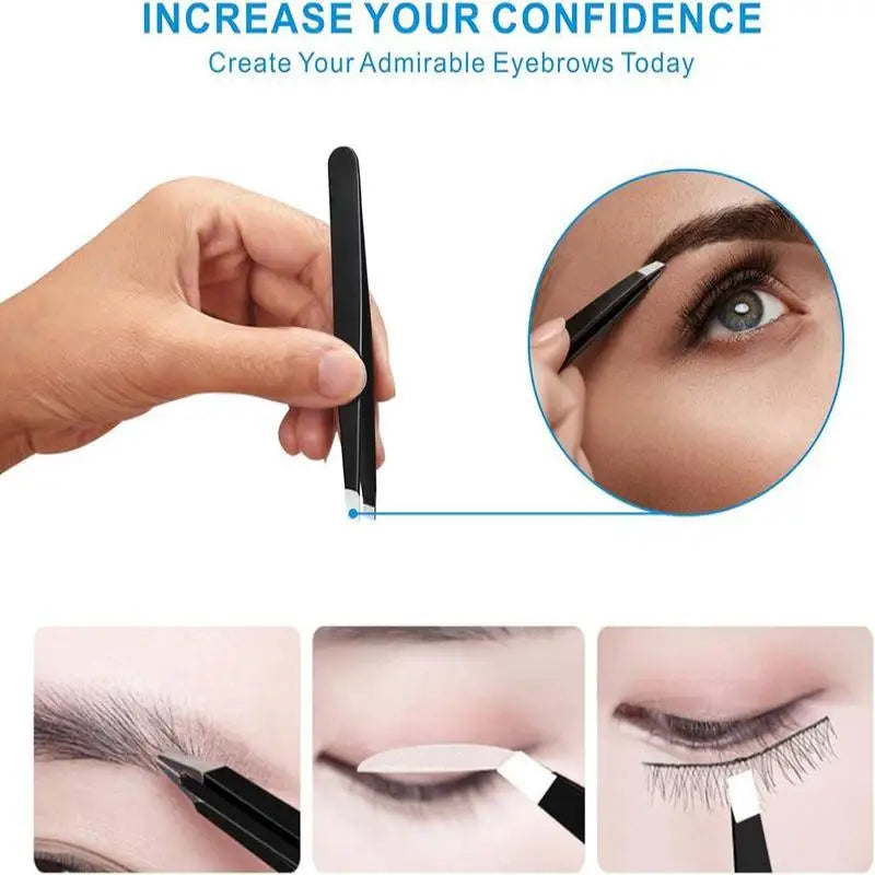 4-Piece Stainless Steel Tweezers Set | Makeup & Eyebrow Tweezers Set QXL
