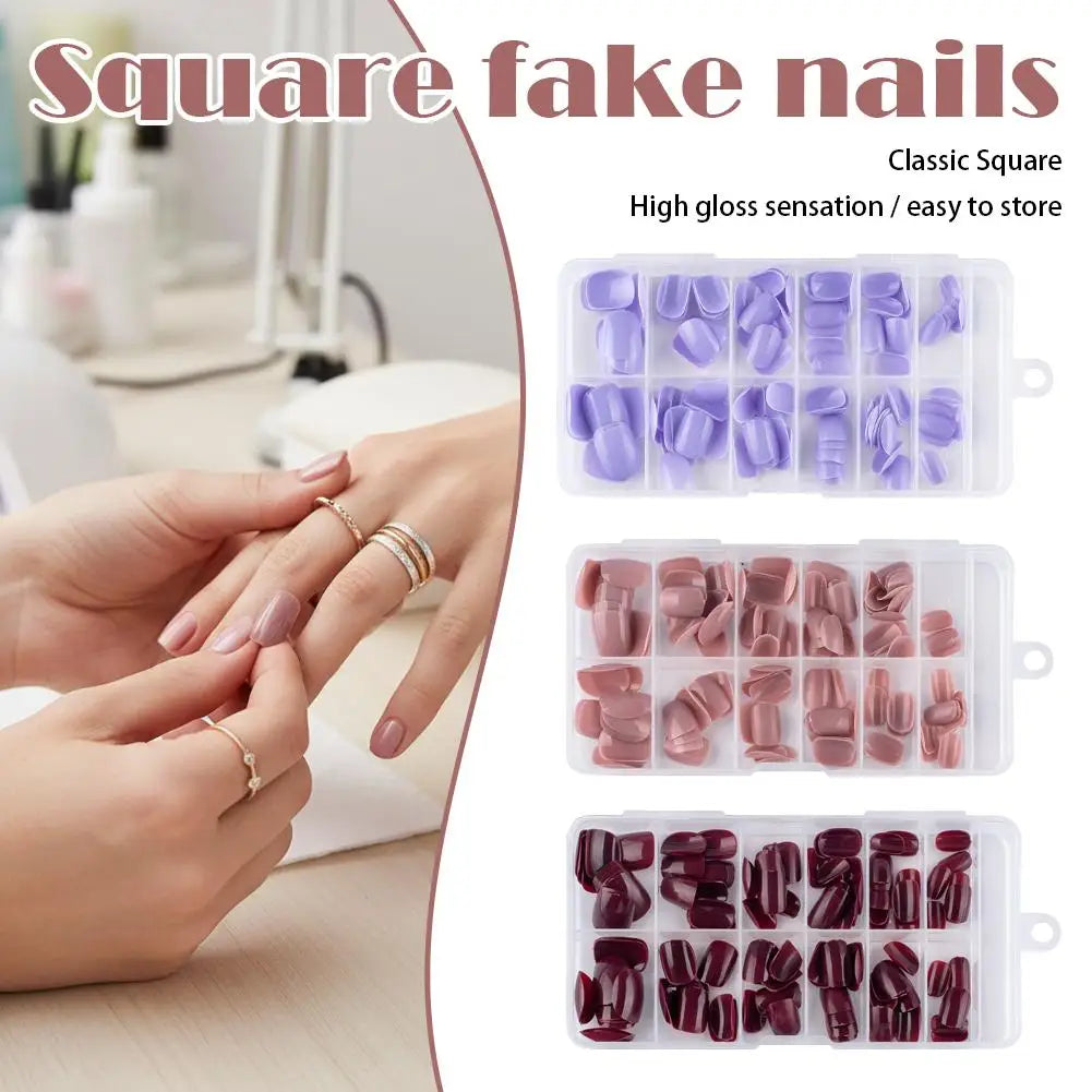 120-Pack Short Square Press-On Nails | Glossy Full Cover Tips Press-On Nail Tips QXL