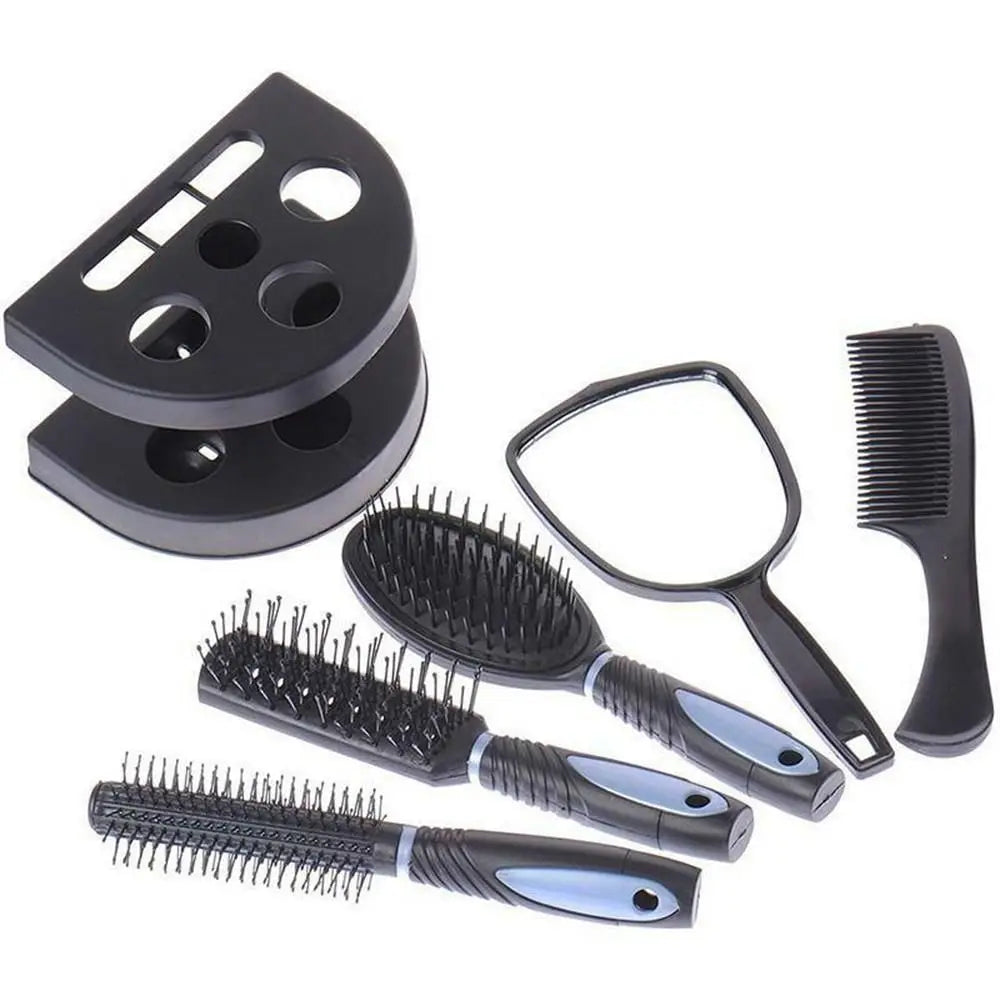 5-Piece Hair Brush & Scalp Massager Comb Set with Mirror Hair Brush Set QXL