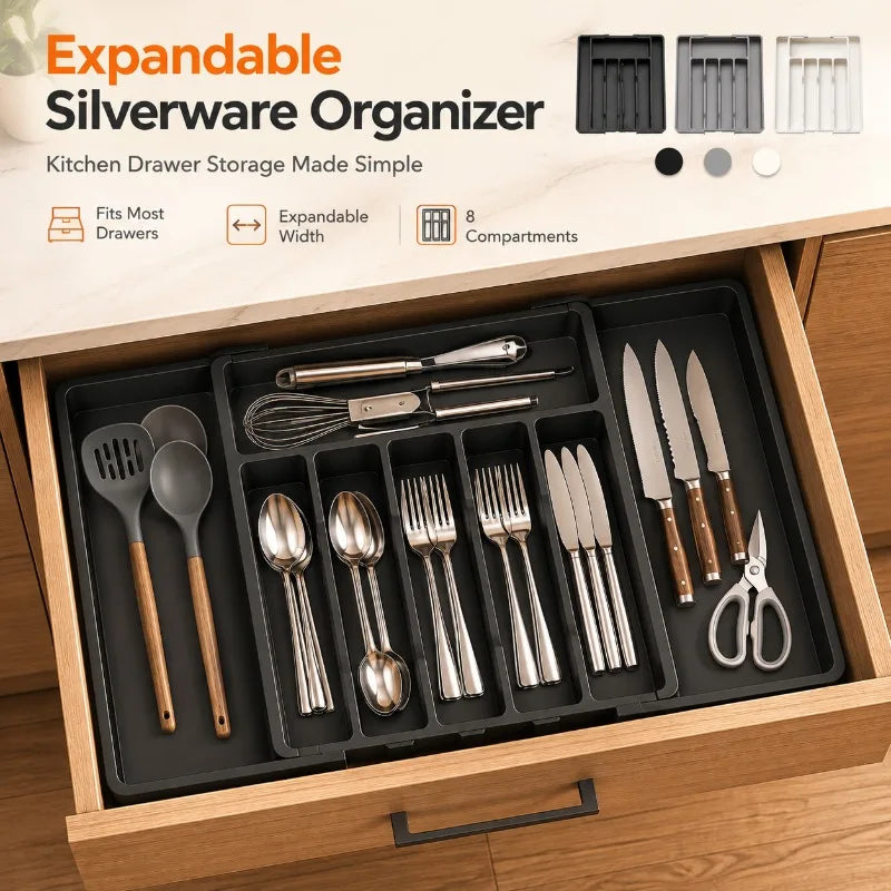 Expandable 8-Compartment Cutlery Organizer | Drawer Tray Cutlery Drawer Organizer QXL