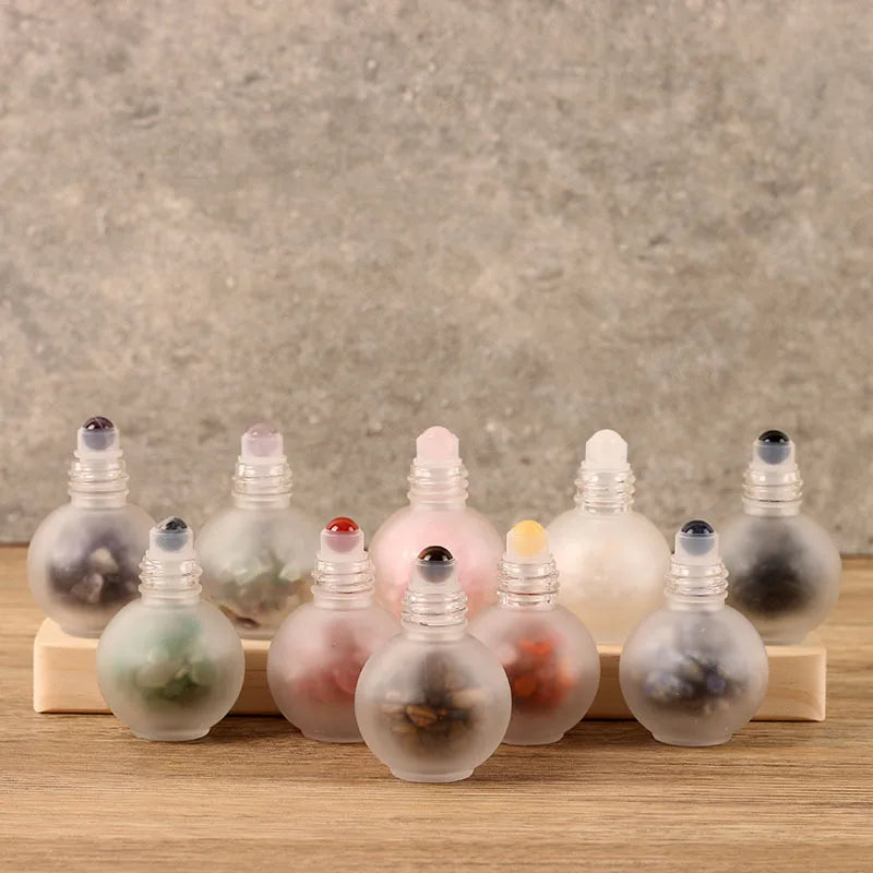 20ml Crystal Stone Roller Bottle | Jade Ball & Bamboo Lid Roller Perfume Bottle QXL