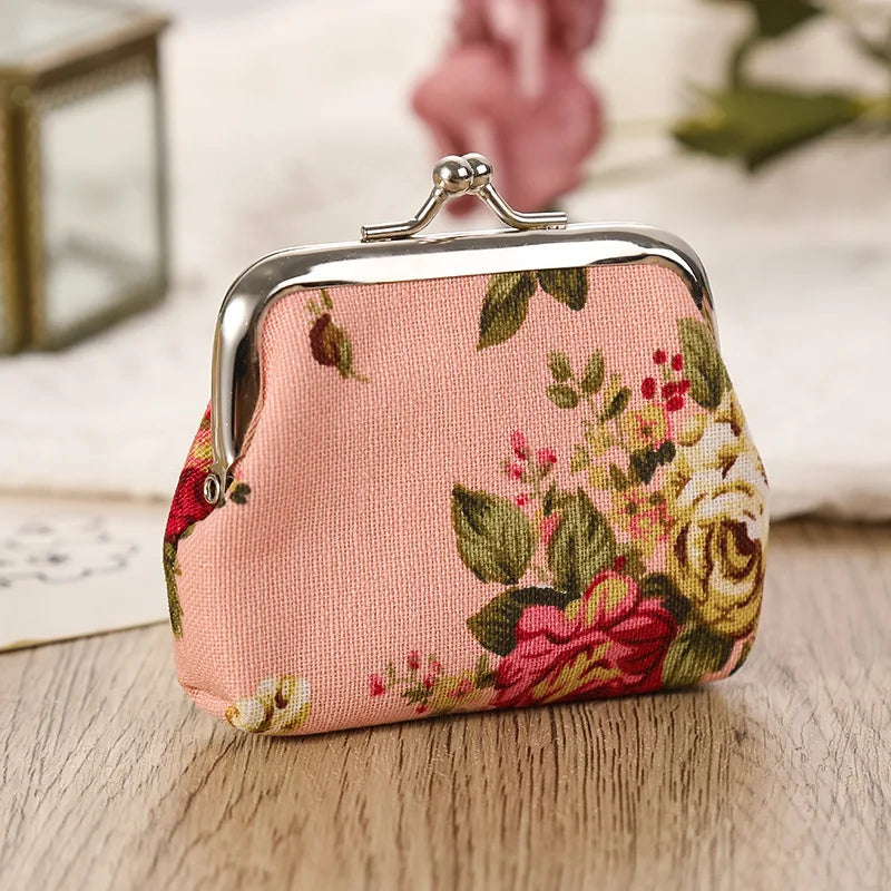 Women's Floral Canvas Mini Coin Purse – Keys & Lipstick Mini Coin Purse QXL