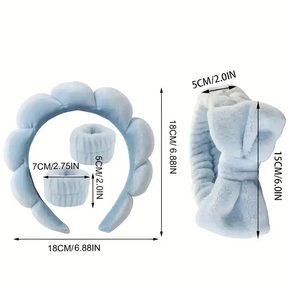 4-Piece Spa Headband & Wristband Set | Soft Plush Face Wash Spa Headband Set QXL