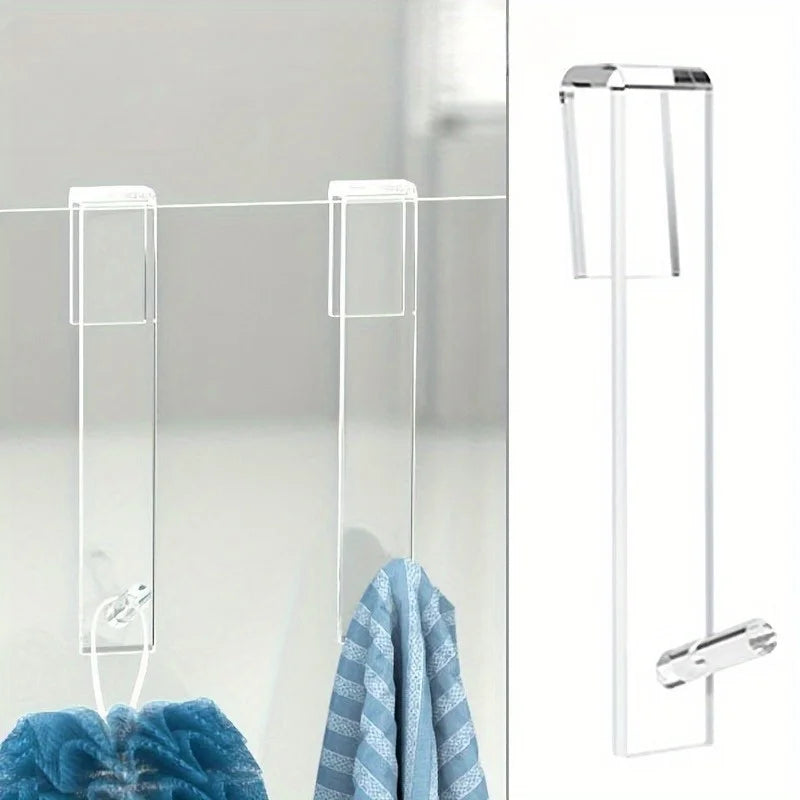 Punch-Free Transparent Acrylic Shower Door Hook & Towel Rack Bathroom Door Hook QXL