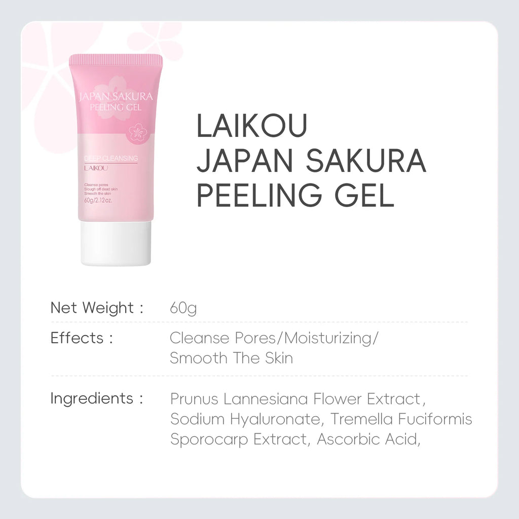 LAIKOU Sakura Face Peeling Gel | Exfoliate & Brighten 60g Face Peeling Gel QXL