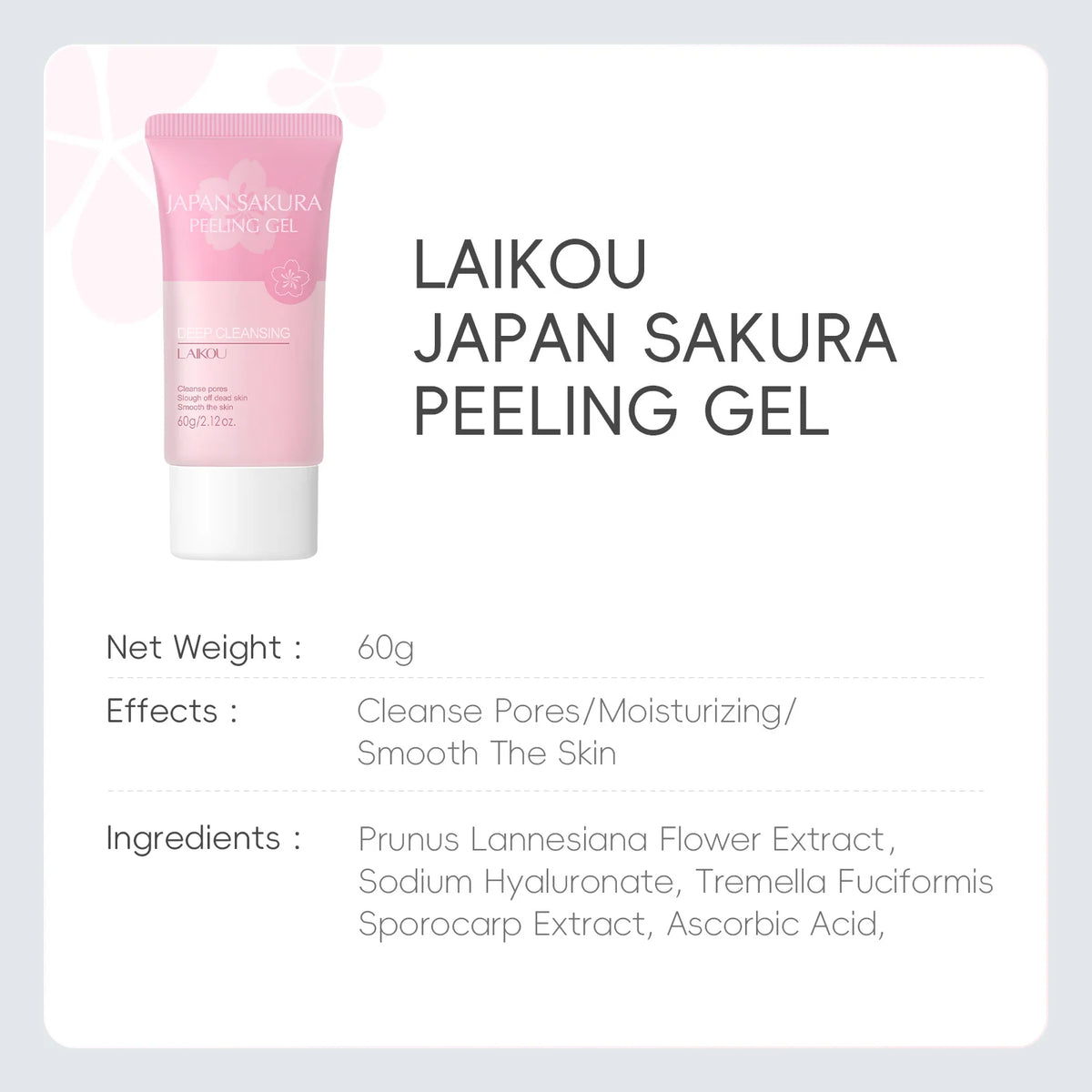 LAIKOU Sakura Face Peeling Gel | Exfoliate & Brighten 60g Face Peeling Gel QXL